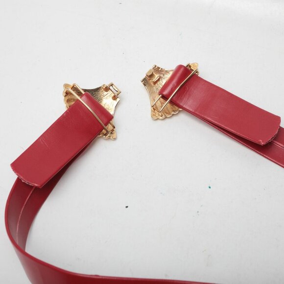 Vintage Mimi di Niscemi Gold Shell Belt Buckle Interlocking Talbots Red Vegan 81 - Picture 9 of 13